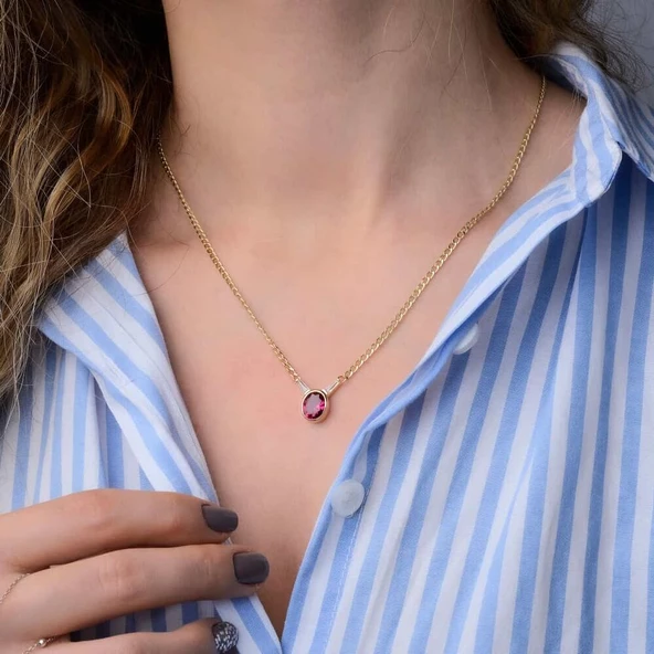 Granada Altın Kolye 14 Ayar Ruby Taşlı Gurmet Zincir 50 Cm ürün görseli 1