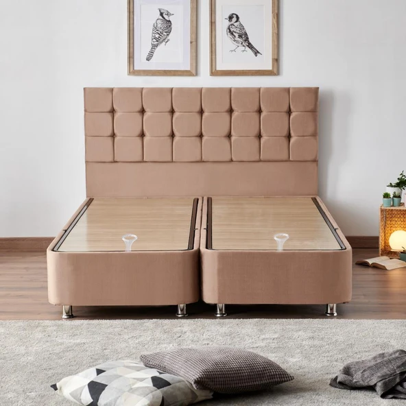 Niron Rama Baza ve Başlık Seti 180x200 cm Çift Kişilik Sütlü Kahve Kumaş Baza ve Başlığı Soho Kumaş ürün görseli 1