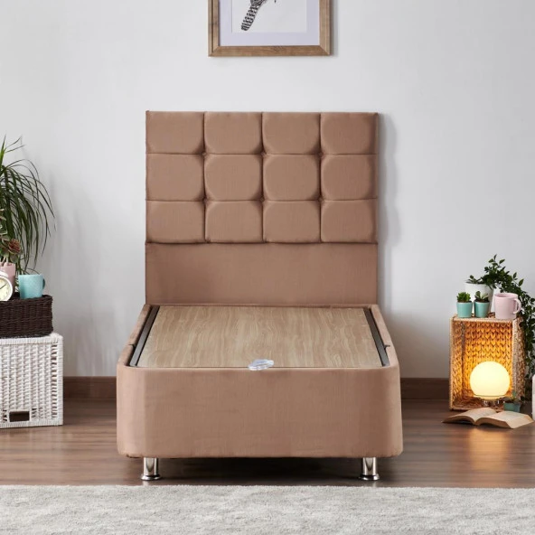 Niron Rama Baza ve Başlık Seti - 90x190 cm Tek Kişilik Sütlü Kahve Kumaş Baza ve Başlığı Soho Kumaş ürün görseli 1