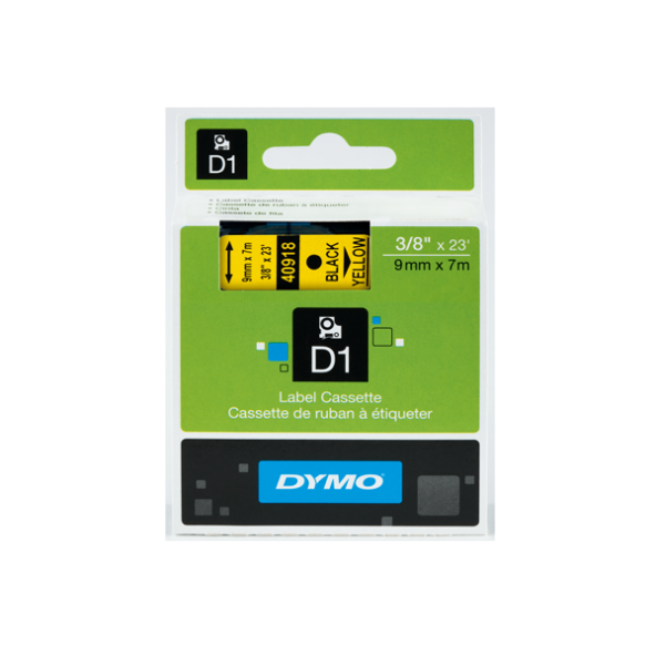 Dymo D1 Şerit Standart 9 MMx7 MT Sarı Üzerine Siyah 40918 S0720730 ürün görseli 1