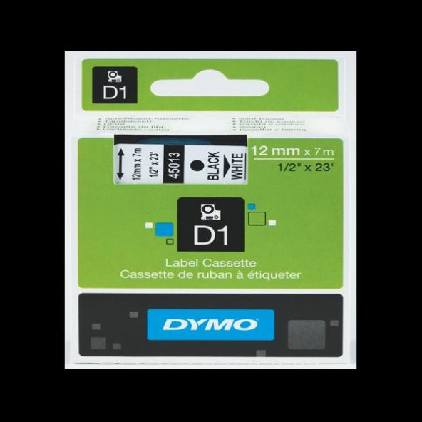Dymo D1 Şerit Standart 12 MMx7 MT Beyaz Üzerine Siyah 45013 S0720530 ürün görseli 1