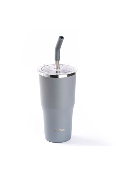 Tantitoni 024-01-GRİ 2 KAPAKLI ÇİFT KATMANLI PİPETLİ TERMOS BARDAK 530ML ürün görseli 1