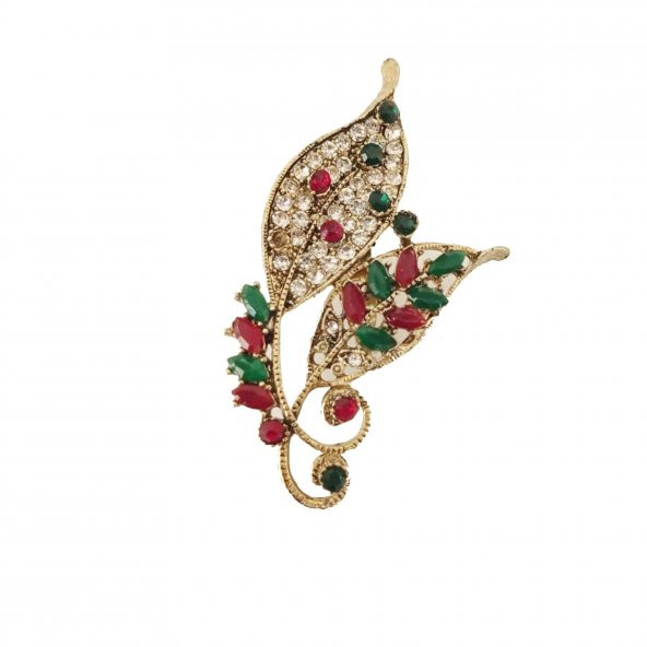 Pigado Yaprak Desenli Renkli Kristal Taşlı Bayan Aksesuar Broş ürün görseli 1