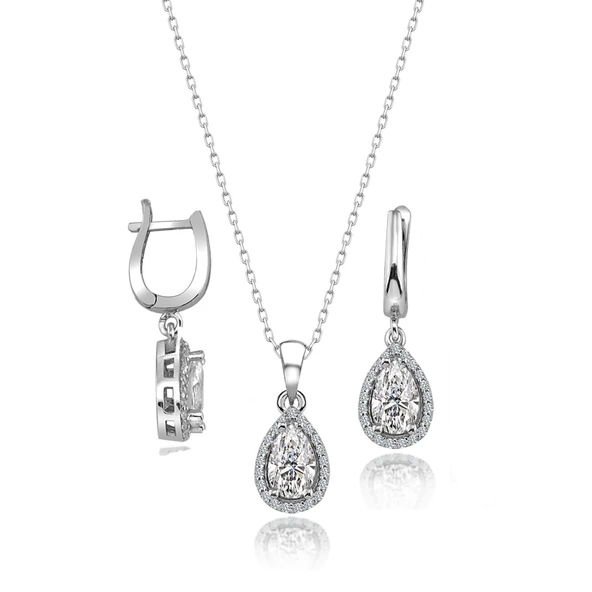 Swarovski Taşlı Damla Gümüş Kolye Küpe Set Sertifikalı Qr Kod ürün görseli 1