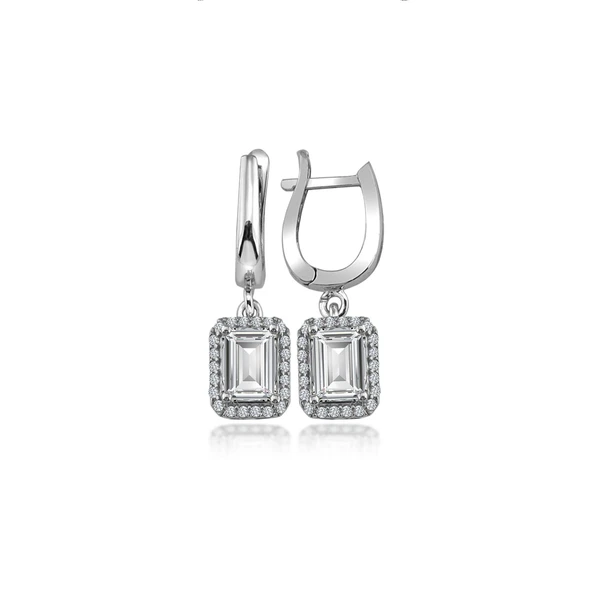 Swarovski Taşlı Baget Kare Gümüş Küpe Set Sertifikalı Qr Kod ürün görseli 1