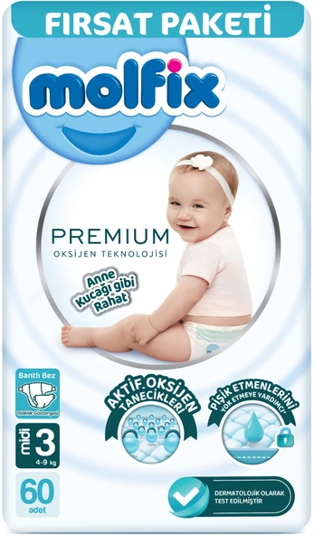 Molfix Premium Bebek Bezi Beden:3 (4-9KG) Midi 60 Adet Fırsat Pk ürün görseli 1