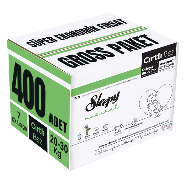 Sleepy Bebek Bezi Natural 7 Beden 20-30 KG XXLarge 400 Adet Süper Ekonomik Fırsat Gross Pk ürün görseli 1