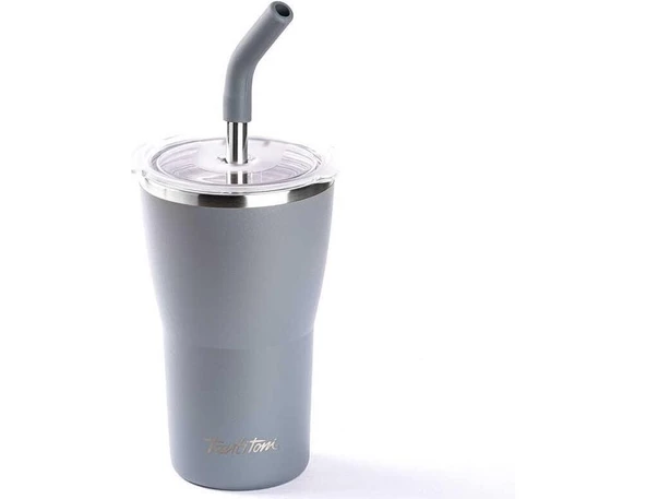 Tantitoni Gri 2 Kapaklı Çift Katmanlı Pipetli Termos Bardak 410 ml ürün görseli 1