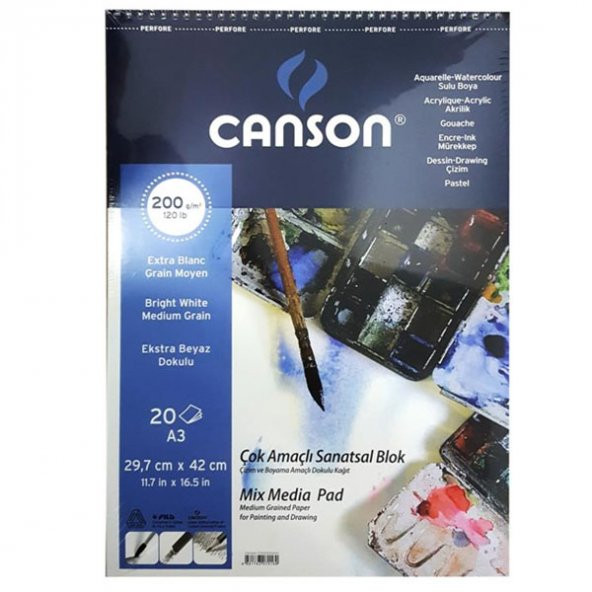 Canson Fınface Resim Blokları 200 GR A3 20 YP Üstten Spriraali ürün görseli 1