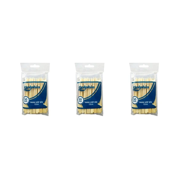 Dolphin Ahşap Yassı Tutamaklı Saplı Çöp Şiş - Boy : 12 Cm. - 50 Adetlik 3 Paket ürün görseli 1