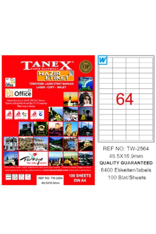 Tanex Lazer Etiket 100 YP 48.5x16.9 Laser-Copy-Inkjet TW-2564 ürün görseli 1