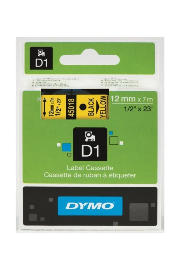 Dymo D1 Şerit Standart 12 MMx7 MT Sarı Üzerine Siyah 45018 S0720580 ürün görseli 1