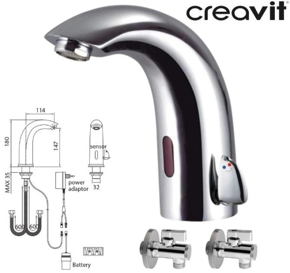 Creavit Es2210 Fotoselli (SENSÖRLÜ) Çift Su Girişli Lavabo Bataryası Ara Musluk İle Birlikte ürün görseli 1