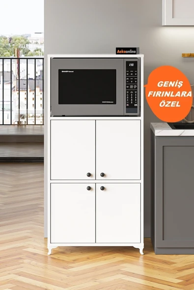 AEKA AE-2065 Nergis Beyaz Çok Amaçlı Mutfak Dolabı&Banyo Dolabı, 4 Kapaklı, Mikrodalga Fırın Dolabı,Raflı ürün görseli 1