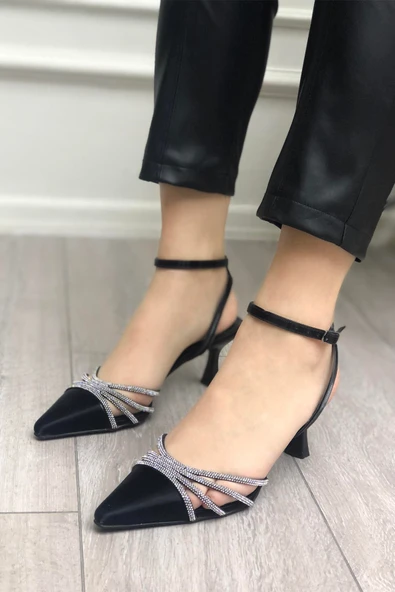 Walkenzo 145 Kadın Taşlı Arkası Açık 6 Cm Topuklu Ayakkabı ürün görseli 1