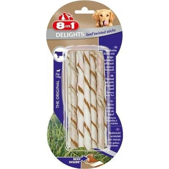 8in1 Delights Bones Biftekli Twested Sticks Burgu Çubuğu Köpek Ödülü 55 Gr ürün görseli 1