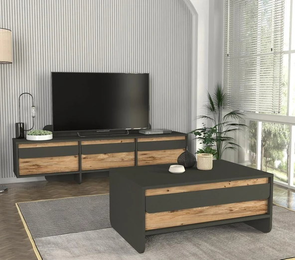Maggie Tv Stand Antrasit - Atlantik Çam - Resim 2