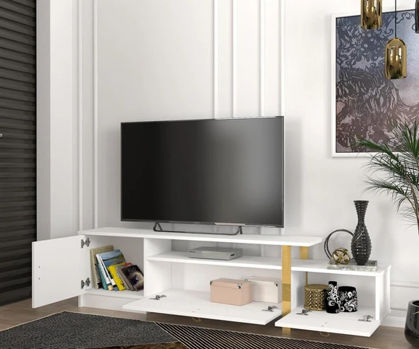 Aramis Tv Sehpası Beyaz - Gold - Resim 3