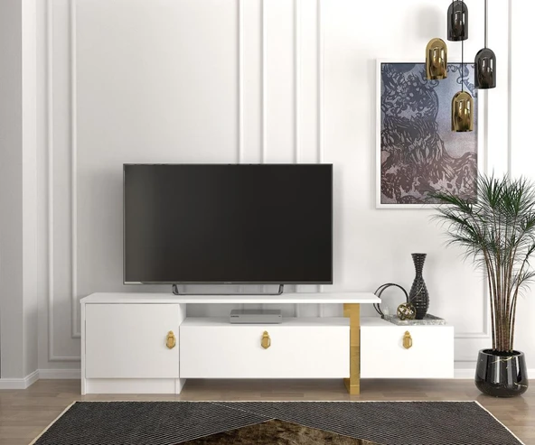 Aramis Tv Sehpası Beyaz - Gold ürün görseli 1