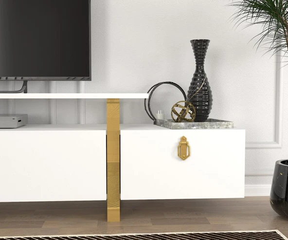 Aramis Tv Sehpası Beyaz - Gold - Resim 9