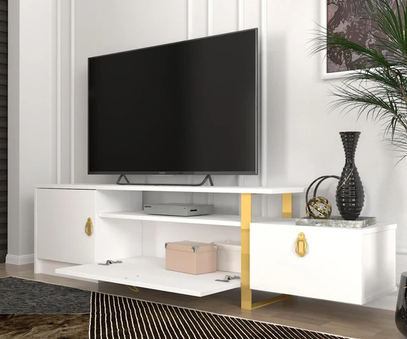 Aramis Tv Sehpası Beyaz - Gold - Resim 4