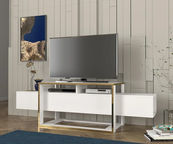 Bianco Tv Sehpası Beyaz - Gold - Resim 2