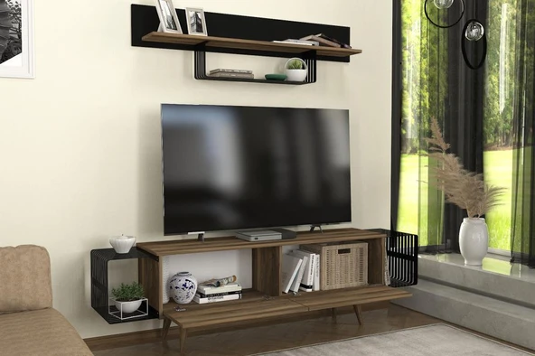 Oltre Tv Ünitesi Ceviz - Siyah - Resim 2