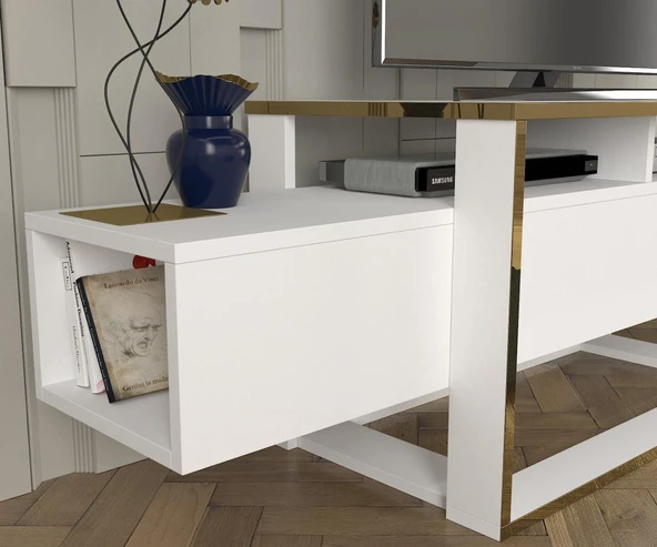 Bianco Tv Sehpası Beyaz - Gold - Resim 3