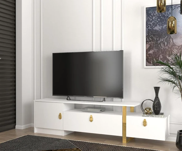 Aramis Tv Sehpası Beyaz - Gold - Resim 2