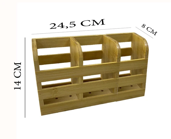 Bambu Kaşıklık 3 Bölmeli Organizer - Resim 2