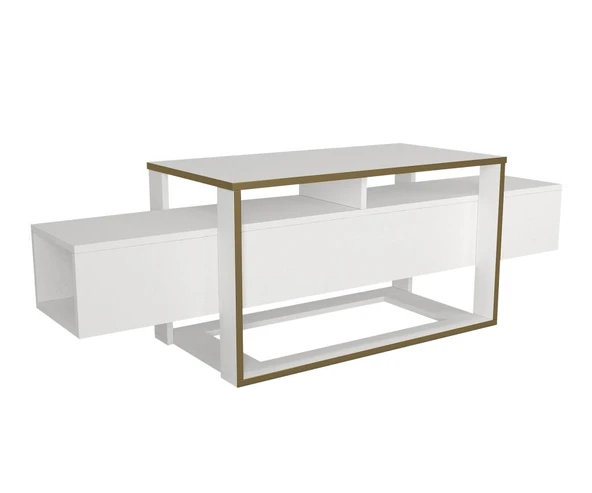 Bianco Tv Sehpası Beyaz - Gold - Resim 5