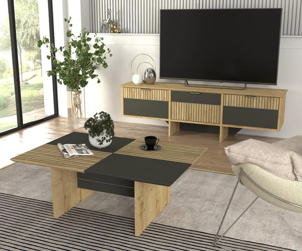 Poleth Tv Stand Safir - Antrasit - Bona - Resim 5