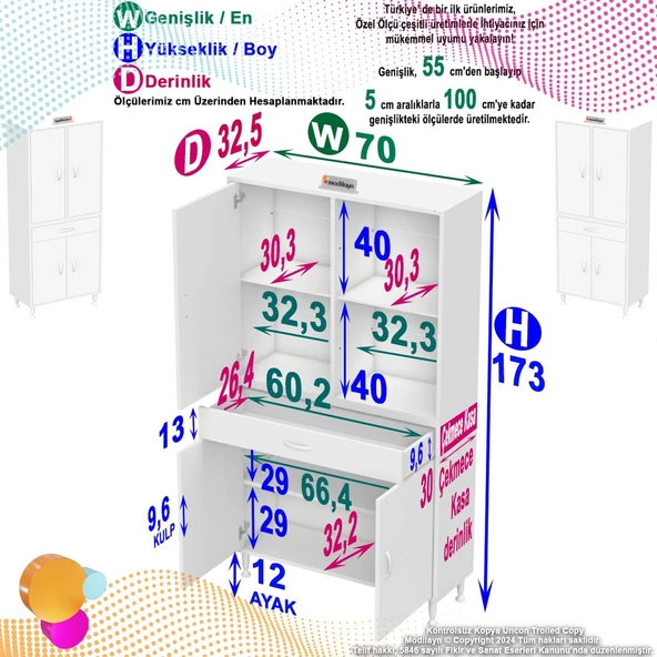 Modilayn YENİ AFRA 70x173x32,5 cm 1 Çekmece 4 Kapak 3 Raf 6 Bölme Çok Amaçlı Banyo & Mutfak Dolabı  ürün görseli 1