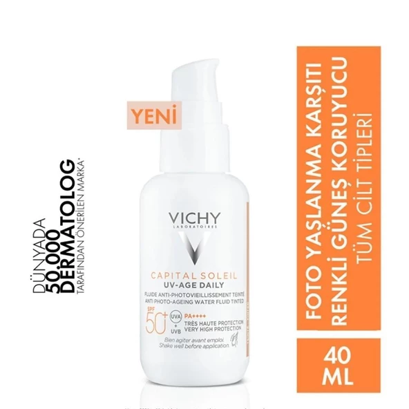Vichy Capital Soleil UV-Age Daily SPF 50+ Renkli Güneş Koruyucu Krem 40 ml ürün görseli 1