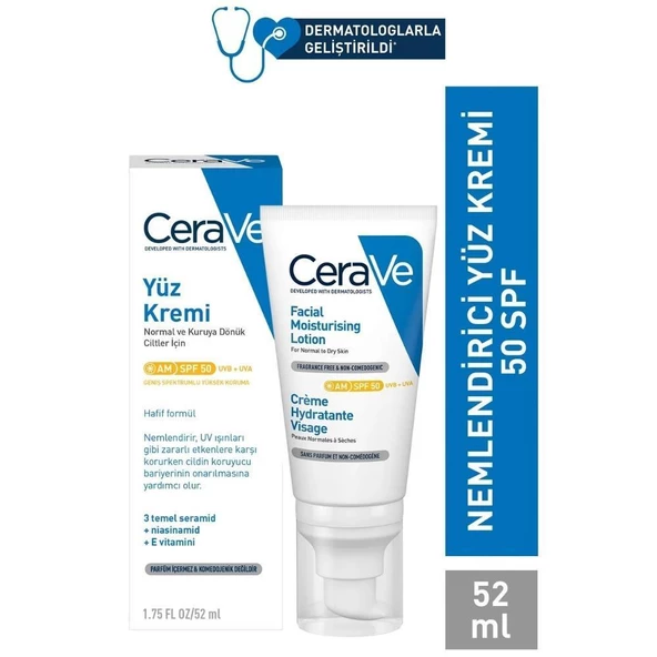 Cerave Güneş Koruma Faktörlü Yüz Kremi SPF50 52ml ürün görseli 1