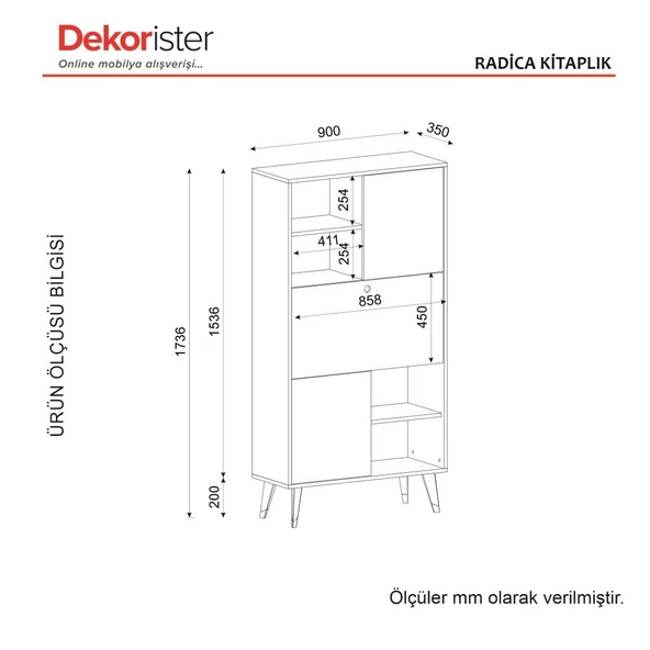 Radica Kitaplık Antrasit- Mermer - Resim 8