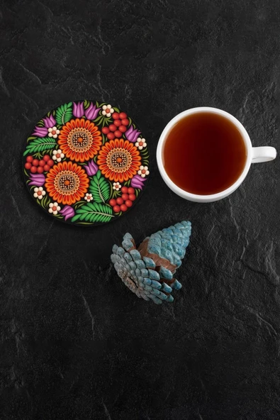 Valerine Life Kırmızı Papatyalı Yıkanabilir Kaydırmaz Ofis Çay ve Fincan Bardak Altlığı 10x10cm 6 Adet ürün görseli 1