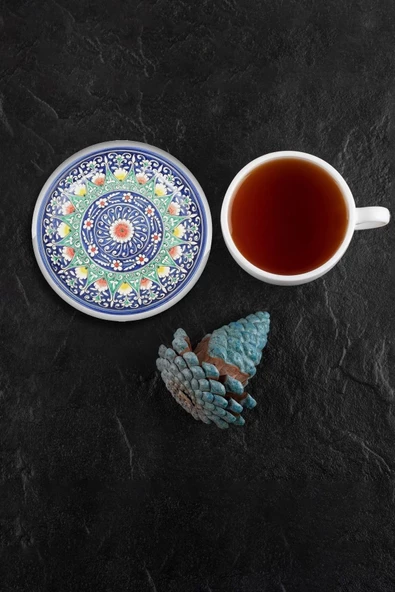 Valerine Life Mavi Radyal Çini Desenli Yıkanabilir Kaydırmaz Ofis Çay ve Fincan Bardak Altlığı 10x10cm 6 Adet ürün görseli 1