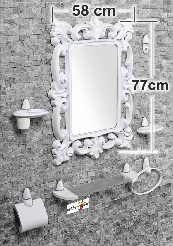 Büyük Dev 77 cm Aynalı Çok Parçalı 7 Parça Beyaz Banyo Ayna Seti ürün görseli 1