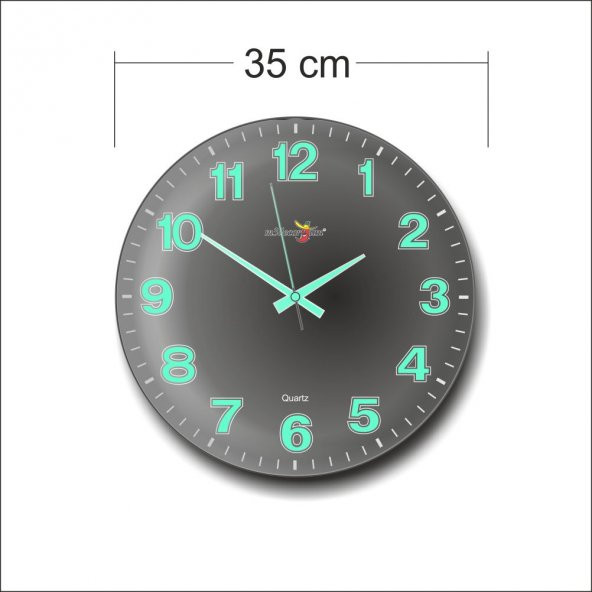 Siyah Zeminli Bombe Camlı Gece Parlayan Fosforlu 35cm Duvar Saati ürün görseli 1