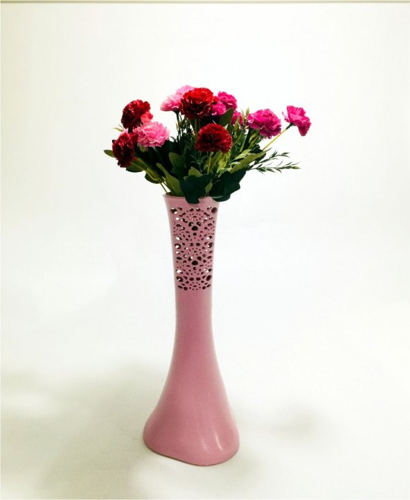 Uzun 40cm Pembe Desenli Kırmızı Mor Pembe Karanfilli Vazo ürün görseli 1