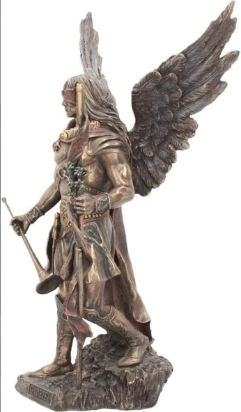 Aziz Gabriel Bronz Melek Heykel Biblo Dekor - Resim 3