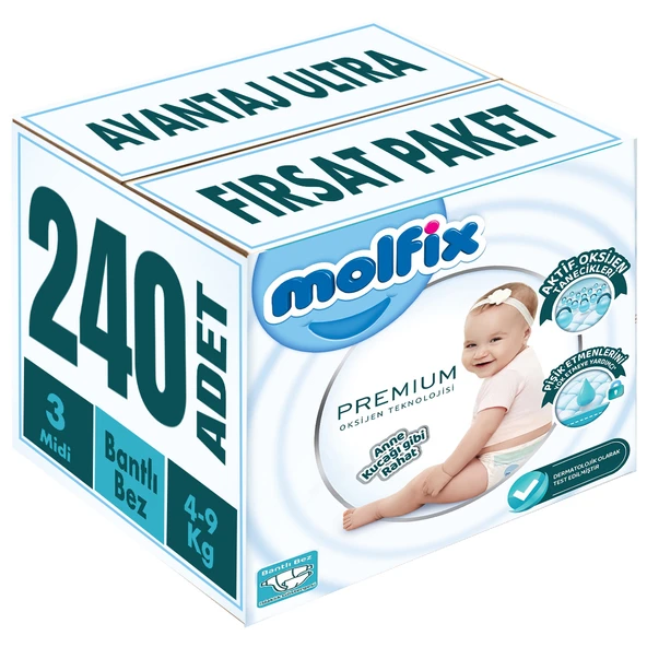Molfix Premium Bebek Bezi Beden:3 (4-9KG) Midi 240 Adet Avataj Ultra Fırsat Pk ürün görseli 1