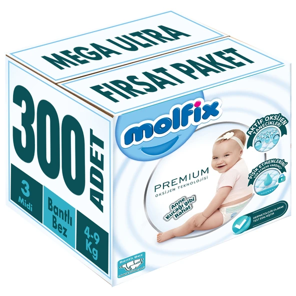 Molfix Premium Bebek Bezi Beden:3 (4-9KG) Midi 300 Adet Mega Ultra Fırsat Pk ürün görseli 1
