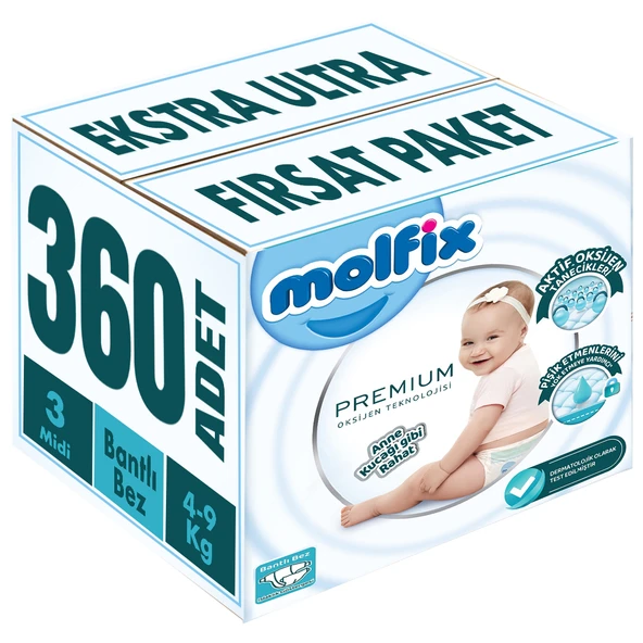 Molfix Premium Bebek Bezi Beden:3 (4-9KG) Midi 360 Adet Ekstra Ultra Fırsat Pk ürün görseli 1
