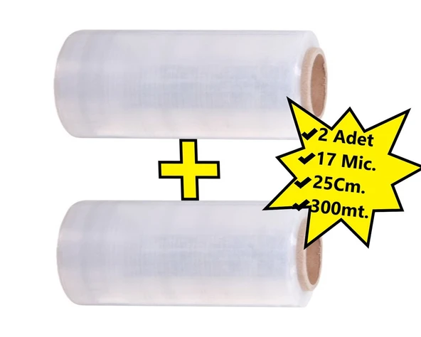 Palet Dilimli Streç 25 CM 17 Mic.  1000Gr / 300mt. Şeffaf 2 Adet ürün görseli 1