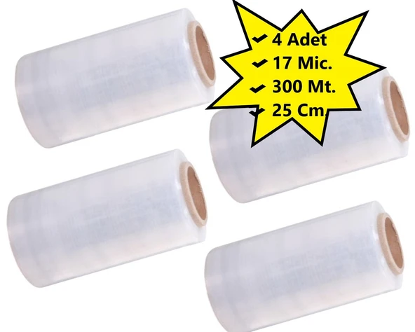 Palet Dilimli Streç 25 CM 17 Mic.  1000Gr / 300mt. Şeffaf 4 Adet ürün görseli 1
