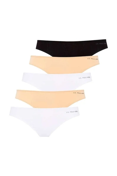 U.S. Polo Assn. Kadın 5'li Kıl Lastikli Slip (Siyah-Beyaz-Ten-Beyaz-Ten) ürün görseli 1
