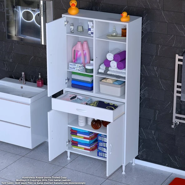 Modilayn AFRA 75x173x32,5 cm 1 Çekmece 3 Kapak 5 Raf 8 Bölme Çok Amaçlı Banyo & Mutfak Dolabı  ürün görseli 1