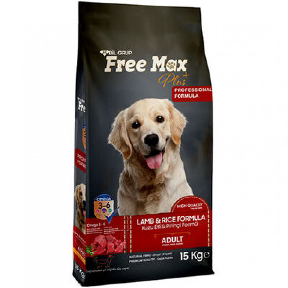15 KG YETİŞKİN KÖPEK MAMASI FREE MAX ( KUZU ETLİ & PİRİNÇLİ ) KURU MAMA ürün görseli 1